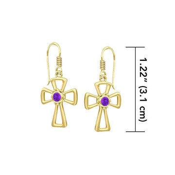 Modern Cross Solid Gold Earrings with Gemstone GTE1150